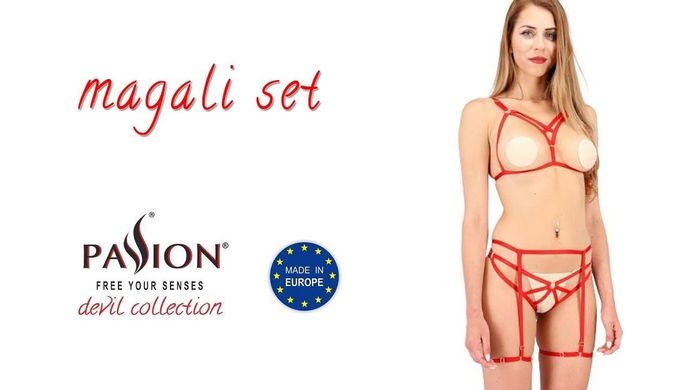 MAGALI SET WITH OPEN BRA red L/XL - Passion Exclusive купити в sex shop Sexy