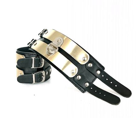 Шкіряні наручники Scappa з смужками латуні купити в sex shop Sexy