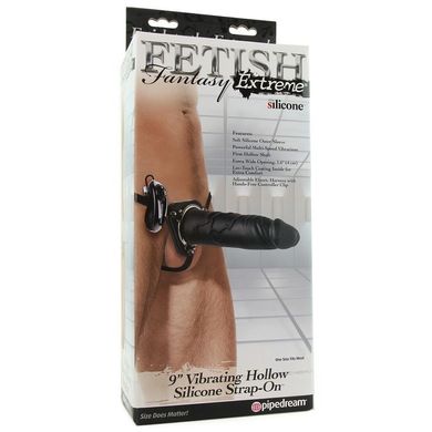Полая вибро-насадка страпон Fetish Fantasy Extreme 9 Vibrating Hollow Silicone Strap-On Black купить в sex shop Sexy