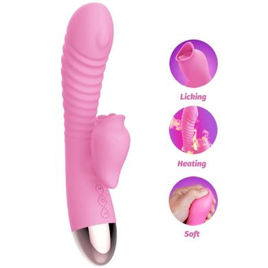 Вібратор-кролик з підігрівом і пустотливим язичком для клітора Leten Wonderful Pink купити в sex shop Sexy