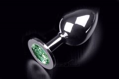 Металева анальна пробка з кристалом Large Silver Emerald купити в sex shop Sexy