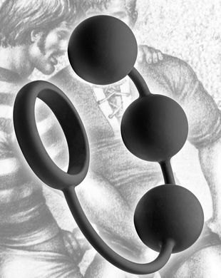 Анальные шарики с эрекционным кольцом Tom of Finland Silicone Cock Ring with 3 Weighted Balls купить в sex shop Sexy
