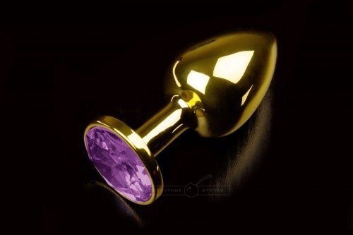 Металева анальна пробка з кристалом Small Gold Purple купити в sex shop Sexy